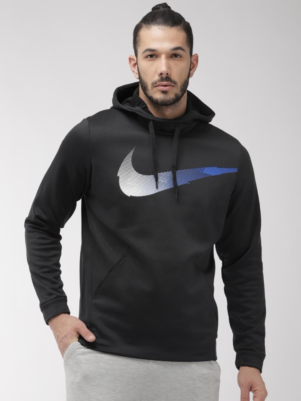 Nike Black Hoodie with White-to-Blue Swoosh